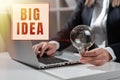 Inspiration showing sign Big Idea. Concept meaning Having great creative innovation solution or way of thinking Royalty Free Stock Photo
