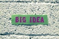 Inspiration showing sign Big Idea. Word for Having great creative innovation solution or way of thinking Royalty Free Stock Photo