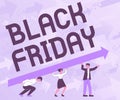 Conceptual caption Black Friday. Concept meaning a day where seller mark their prices down exclusively for buyer Four