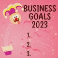 Conceptual caption Business Goals 2023. Concept meaning Advanced Capabilities Timely Expectations Goals