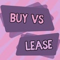 Inspiration showing sign Buy Vs Lease. Business showcase Own something versus borrow it Advantages Disadvantages