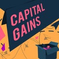 Inspiration showing sign Capital Gains. Word Written on Bonds Shares Stocks Profit Income Tax Investment Funds Open Box