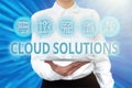 Inspiration showing sign Cloud Solutions. Concept meaning ondemand services or resources accessed via the internet Lady