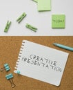 Inspiration showing sign Creative Presentation. Concept meaning characterized by originality thought or inventiveness