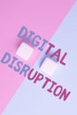 Inspiration showing sign Digital Disruption. Word Written on Changes that affect technology markets Product makeover Two