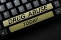 Inspiration showing sign Drug Abuse. Word for Compulsive drug seeking The habitual taking of illegal drugs Royalty Free Stock Photo