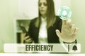 Sign displaying Efficiency. Business idea ability to prevent a waste of resources energy money and time