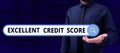 Inspiration showing sign Excellent Credit Score. Business concept person& x27;s report of financial standing and capacity