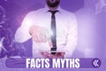 Inspiration showing sign Facts Myths. Concept meaning work based on imagination rather than on real life difference Royalty Free Stock Photo