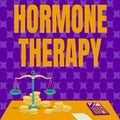 Inspiration showing sign Hormone Therapy. Word Written on use of hormones in treating of menopausal symptoms Balance