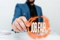 Inspiration showing sign Job Fair. Business showcase event in which employers recruiters give information to employees Royalty Free Stock Photo