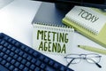 Inspiration showing sign Meeting Agenda. Internet Concept An agenda sets clear expectations for what needs to a meeting