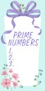 Inspiration showing sign Prime Numbers. Business showcase a positive integer containing factors of one and itself