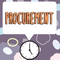 Inspiration showing sign Procurement. Business showcase Procuring Purchase of equipment and supplies