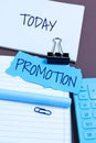 Inspiration showing sign Promotion. Business idea act of furthering the growth or development of something Royalty Free Stock Photo