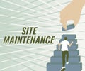 Text caption presenting Site Maintenance. Word for keeping the website secure updated running and bugfree Gentleman