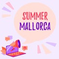 Text showing inspiration Summer Mallorca. Conceptual photo Spending the holiday season in the Balearic islands of Spain Royalty Free Stock Photo