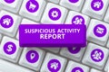 Inspiration showing sign Suspicious Activity Report. Word Written on account or statement describing the danger and risk Royalty Free Stock Photo