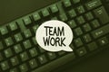 Sign displaying Team Work. Business concept Combined action of a group Workgroup cooperation collaboration Typing New Royalty Free Stock Photo