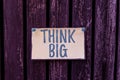 Inspiration showing sign Think Big. Word for To plan for something high value for ones self or for preparation Thinking Royalty Free Stock Photo