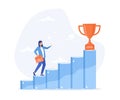 Inspiration for success, Businesswoman climbing ladder to golden trophy, Royalty Free Stock Photo