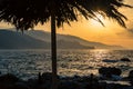 Inspirational beautiful sunrise landscape at sea and mountains Royalty Free Stock Photo