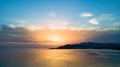 Inspirational beautiful sunset landscape at sea and mountains Royalty Free Stock Photo