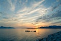 Inspirational beautiful sunset landscape at sea and mountains Royalty Free Stock Photo