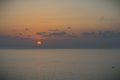 Inspirational calm sea with sunset sky. Meditation ocean and sky background. Colorful horizon over the water.