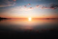 Inspirational calm sea with sunset sky. Meditation ocean and sky background.