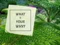 Inspirational Concept - What is your why question
on notepaper with nature background. Royalty Free Stock Photo