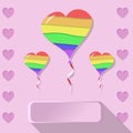 Inspirational copy space Gay Pride pink poster with rainbow spectrum heart shape. Homosexuality emblem. LGBT rights Royalty Free Stock Photo