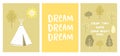 Inspirational kids posters, gender neutral nursery room wall art set. Dream word, tipi at forest, from tiny seeds grow