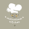 Inspirational kitchen. Illustration as a child`s drawing a smile face in chef`s hat. Funny picture drawn by pencils.