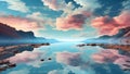 An inspiring landscape of the river under pink clouds. Royalty Free Stock Photo