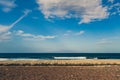 Inspirational landscape, wooden sidewalk on beach, Tenerife coastline, Spain Royalty Free Stock Photo