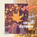 Inspirational motivation quote hello autumn with maple leaves on background, holiday and seasonal concept Royalty Free Stock Photo