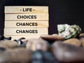 Inspirational and Motivational Concept - life choices chances changes text background. Stock photo. Royalty Free Stock Photo