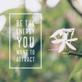 Inspirational motivational quote `be the energy you want to attract.`