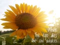 Inspirational motivational quote - When the ego dies, the soul awakes. With background of morning sunlight over sunflower garden.