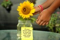 Inspirational motivational quote - if you do not take a chance, how will you ever know. with sunflower in a vase and sticky note.