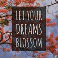 Inspirational motivational quote `Let your dreams blossom.`