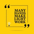 Inspirational motivational quote. Many hands make light work.