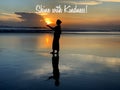 Inspirational motivational quote - Shine with kindness. With silhouette of a young woman holding sun light on a sunset in theach. Royalty Free Stock Photo