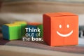 Inspirational motivational quote - Think out of the box. Positive thinking and open minded concept. Royalty Free Stock Photo