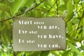 Inspirational and motivational quote on tree background Royalty Free Stock Photo