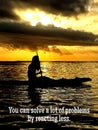 Inspirational motivational quote - You can solve a lot of problems by reacting less. With silhouette of a person on a boat.