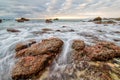Sunset Ocean Nature Seascape Landscape Algae Rocks High Resolution Royalty Free Stock Photo