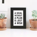 Inspirational quote `A goal without a plan is just a wish`. Cactus in clay pots over white background. Royalty Free Stock Photo