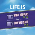 Inspirational quote. Life is 10% what happens to us and 90% how we react to it